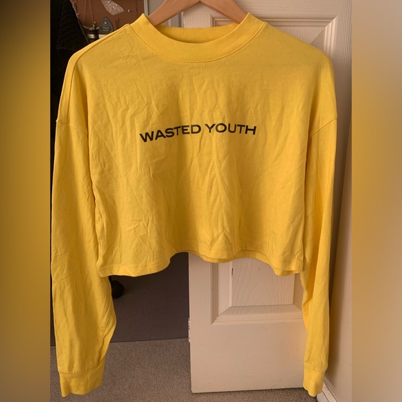 Forever 21 || Yellow long sleeve Wasted Youth crop - Picture 1 of 4